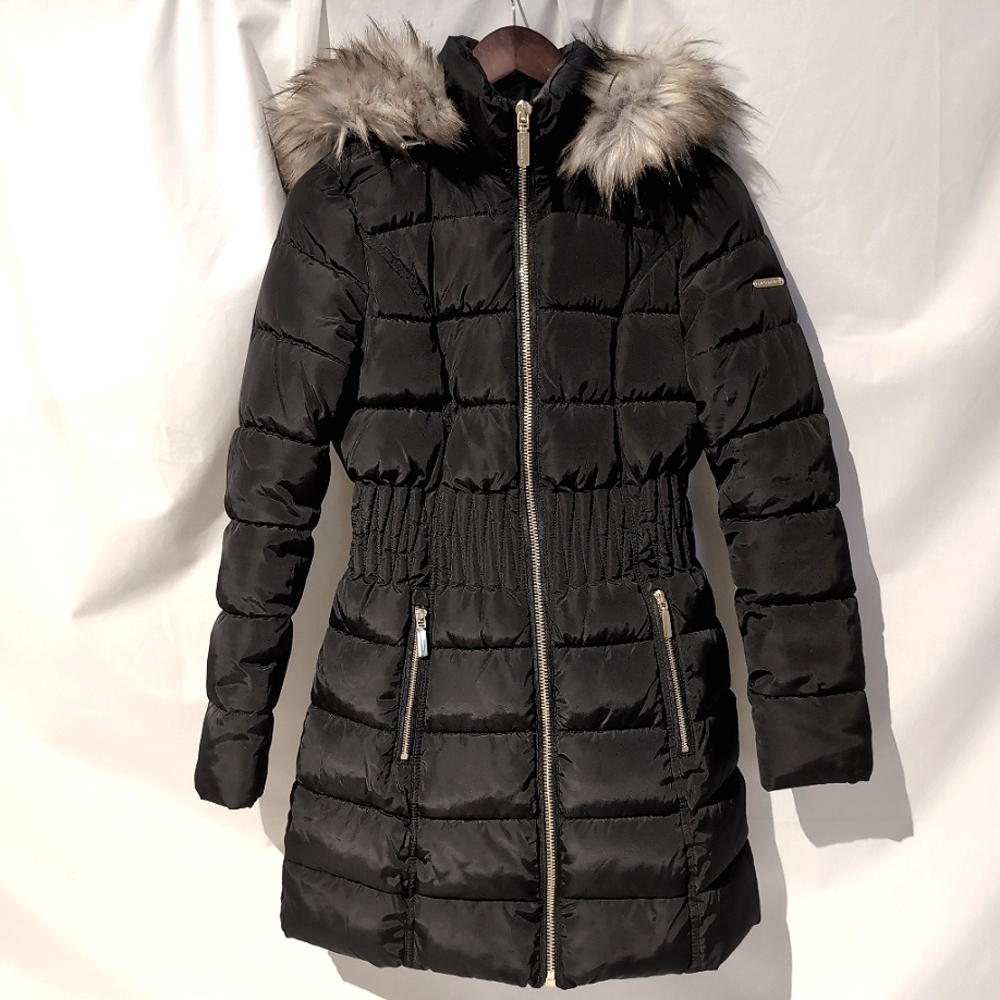 LAUNDRY by Shelly Segal Women's Puffer Jacket w/ Cinched Waist and Fur Hood, XS